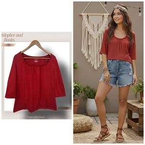 🌿Christopher and Banks Womens Red Large Elastic Scoop Neck Top